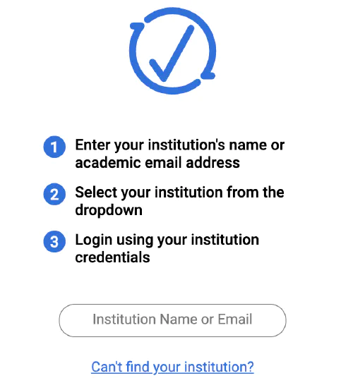 Screenshot of Proxi.id's institution lookup screen prompting for institution name or email.