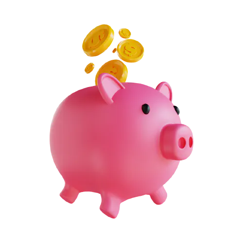 A piggy bank with coins being inserted.
